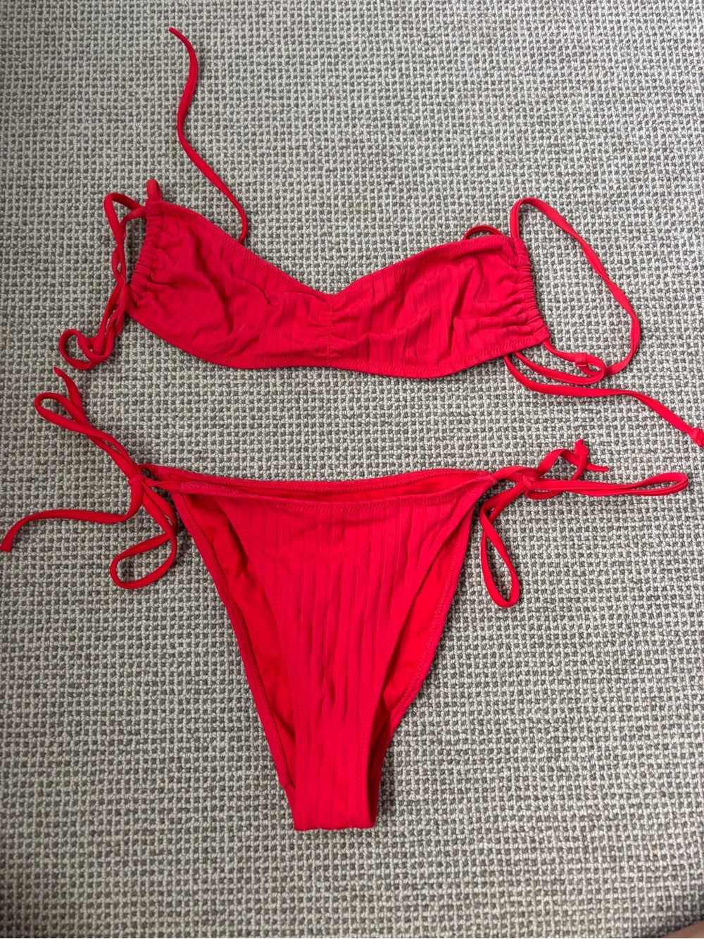 PacSun Red Ribbed String Bikini Top